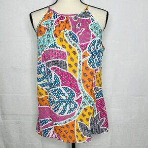 Violet + Claire Bright Floral Spaghetti Straps Keyhole Blouse Size M